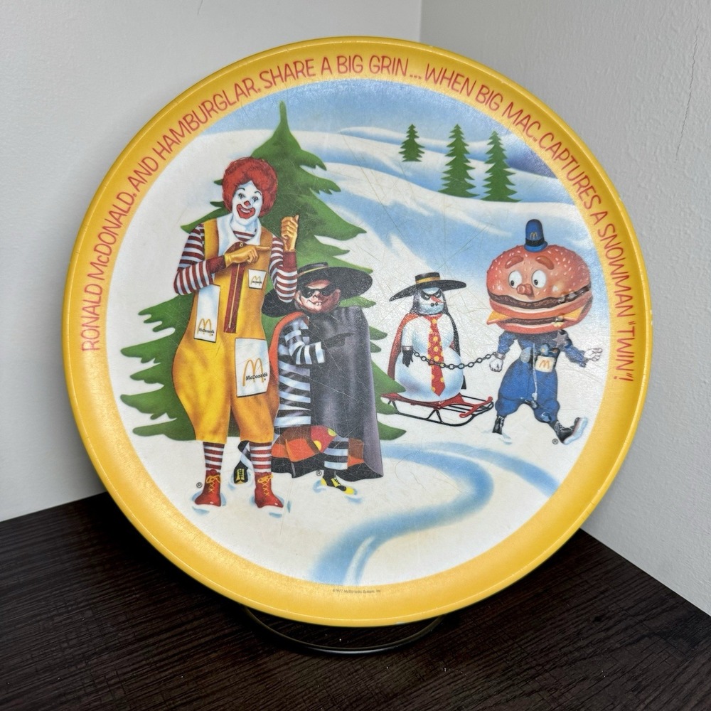 Vintage McDonald's Plate 1977 Ronald McDonald Christmas Winter Scene Melamine